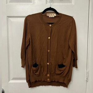 ! Marni Crew Neck Cashmere Knitted Cardigan Sweater Three-Quarter Sleeve…